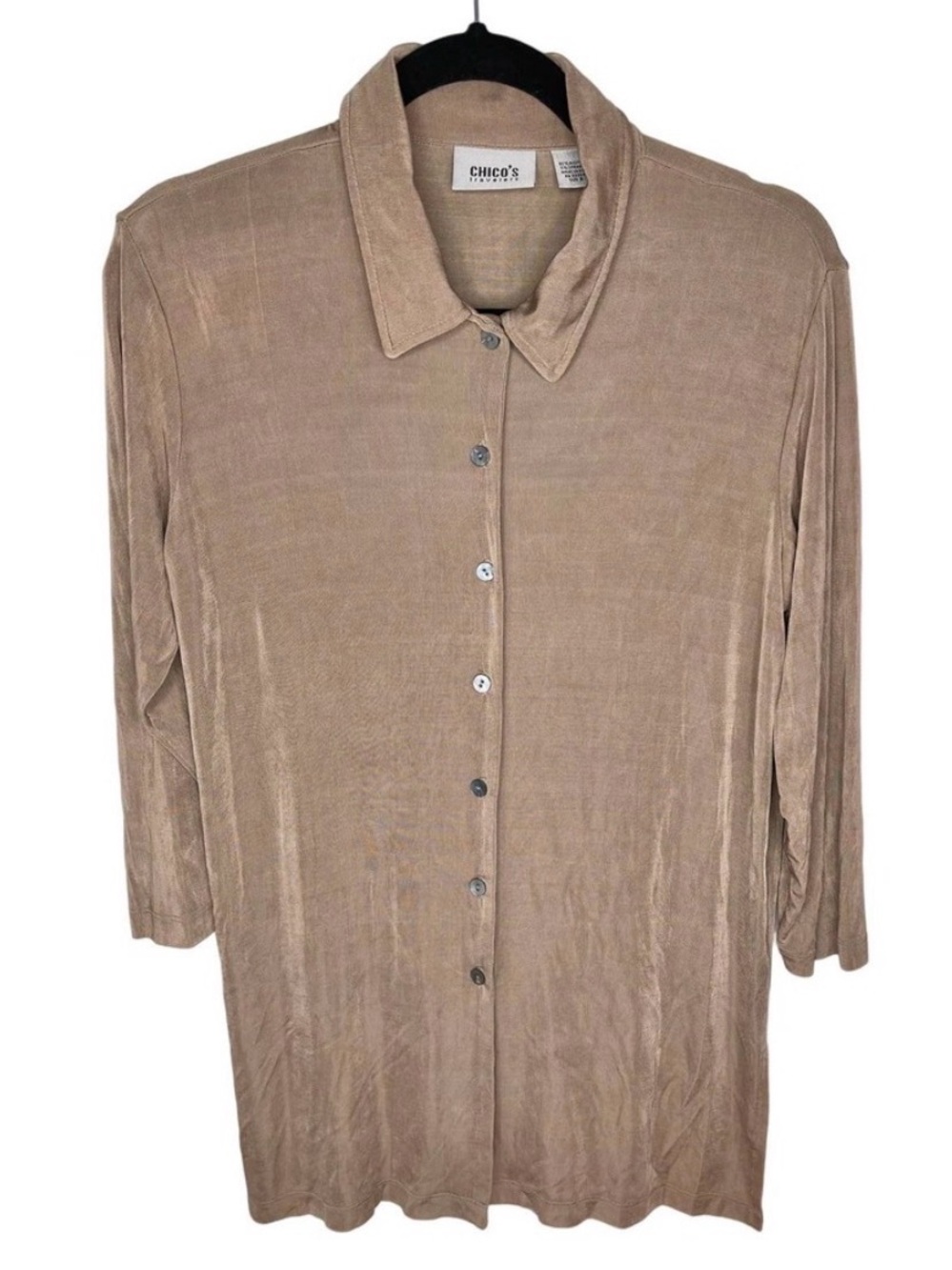 Chico's Taupe Long-Sleeve Button-Front Shirt